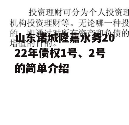 山东诸城隆嘉水务2022年债权1号、2号的简单介绍