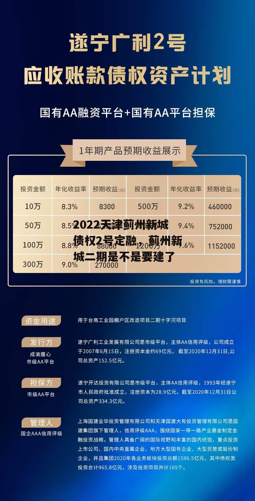 2022天津蓟州新城债权2号定融，蓟州新城二期是不是要建了