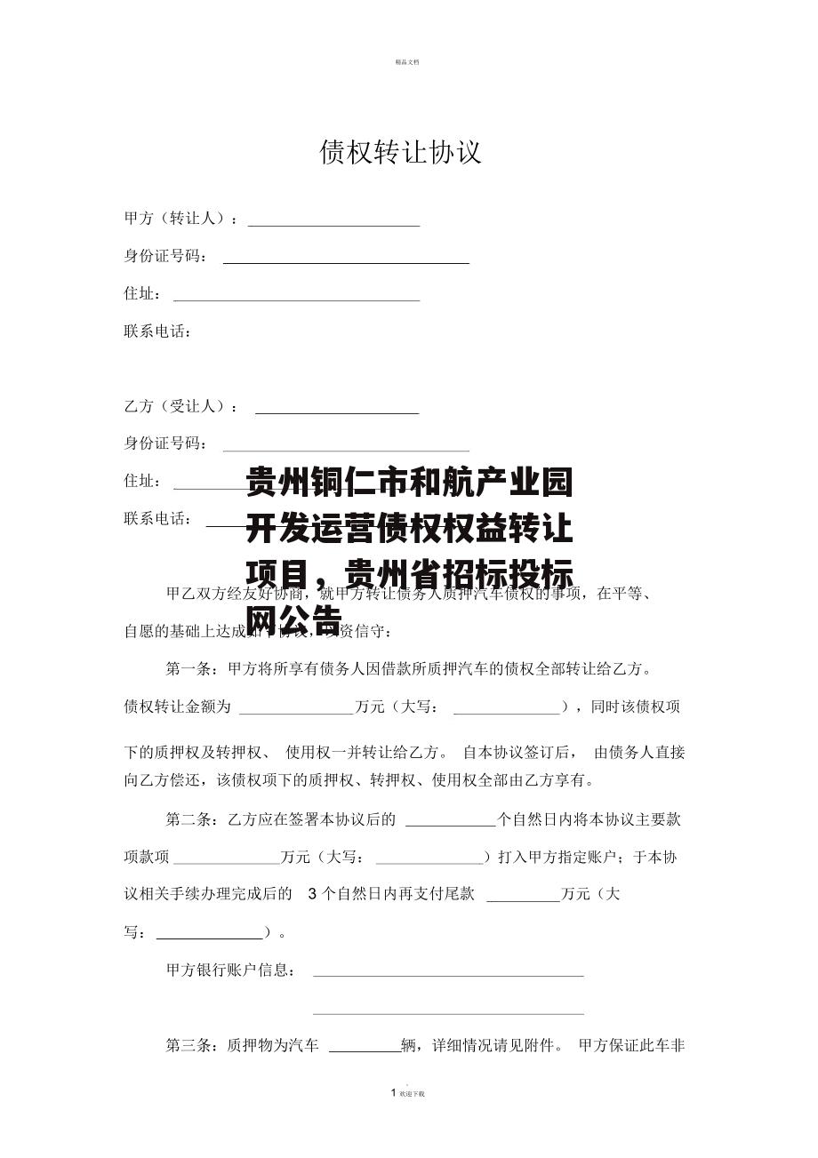 贵州铜仁市和航产业园开发运营债权权益转让项目，贵州省招标投标网公告