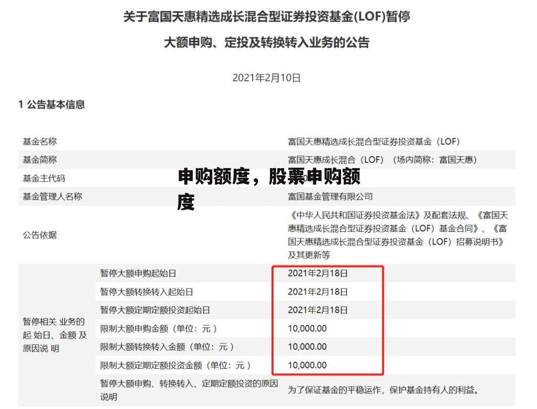 申购额度，股票申购额度