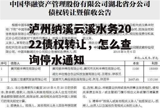 泸州纳溪云溪水务2022债权转让，怎么查询停水通知