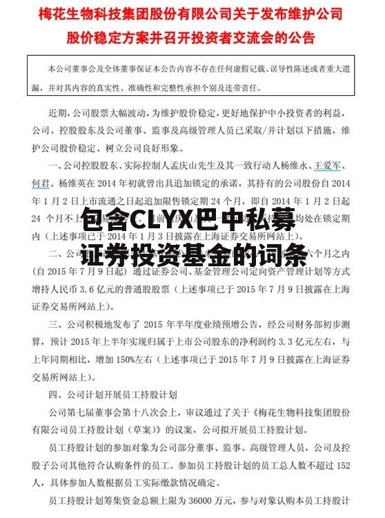 包含CLYX巴中私募证券投资基金的词条