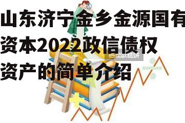 山东济宁金乡金源国有资本2022政信债权资产的简单介绍