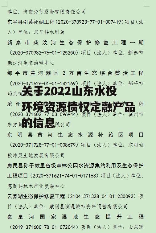 关于2022山东水投环境资源债权定融产品的信息