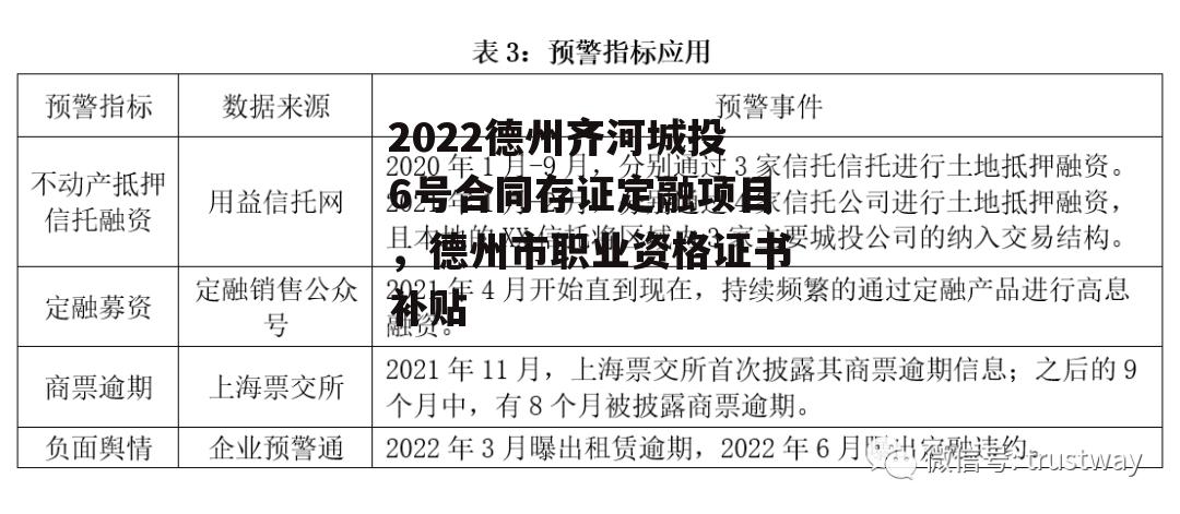 2022德州齐河城投6号合同存证定融项目，德州市职业资格证书补贴