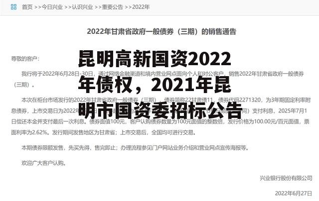 昆明高新国资2022年债权，2021年昆明市国资委招标公告