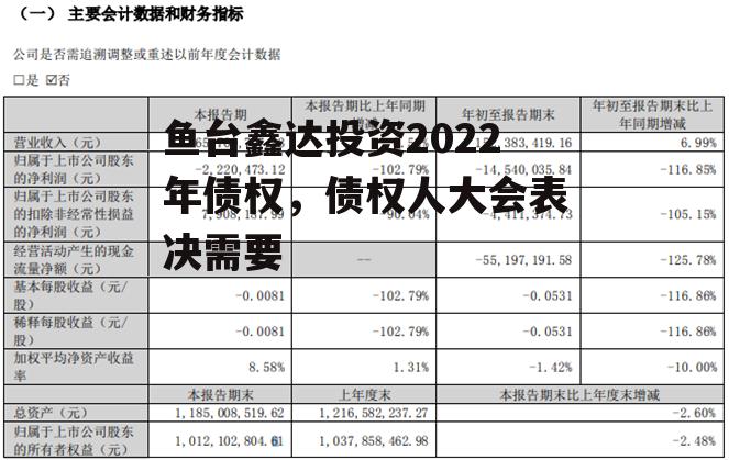 鱼台鑫达投资2022年债权，债权人大会表决需要