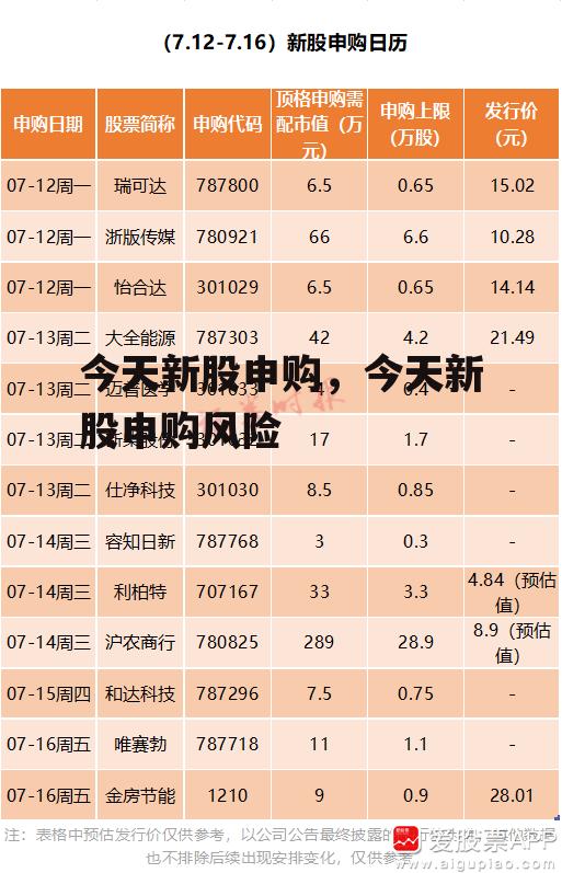 今天新股申购，今天新股申购风险