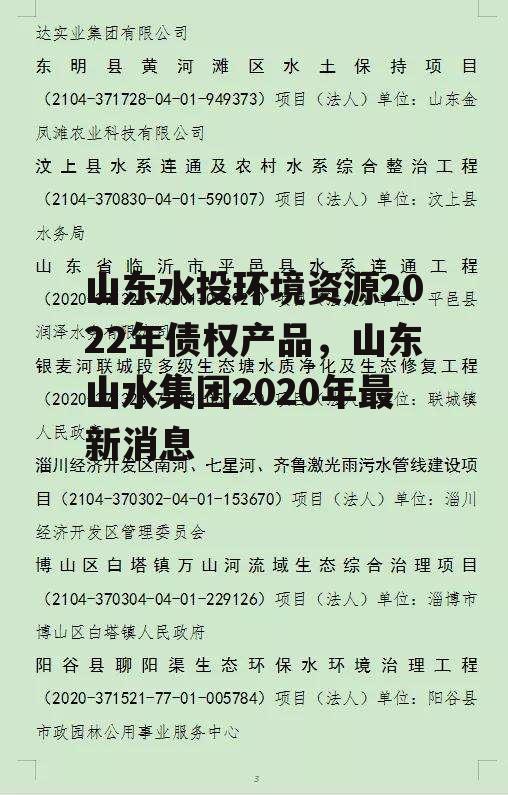 山东水投环境资源2022年债权产品，山东山水集团2020年最新消息