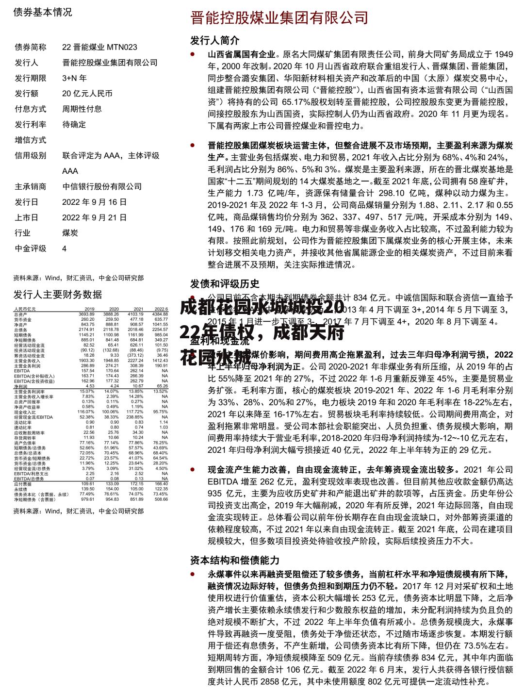 成都花园水城城投2022年债权，成都天府花园水城