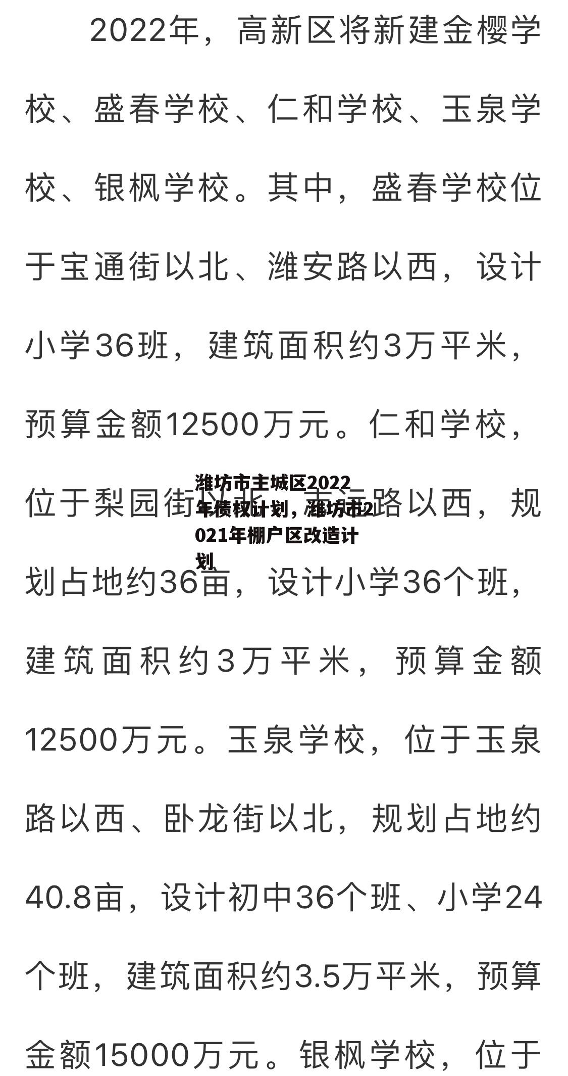 潍坊市主城区2022年债权计划，潍坊市2021年棚户区改造计划