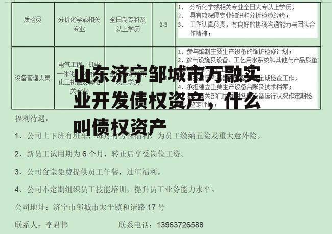 山东济宁邹城市万融实业开发债权资产，什么叫债权资产