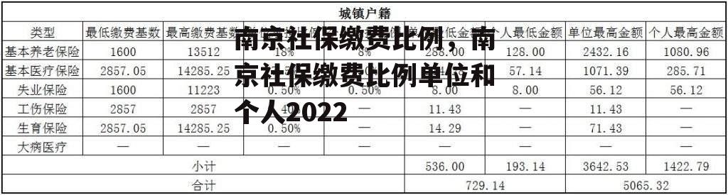 南京社保缴费比例，南京社保缴费比例单位和个人2022