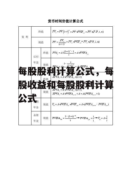 每股股利计算公式，每股收益和每股股利计算公式