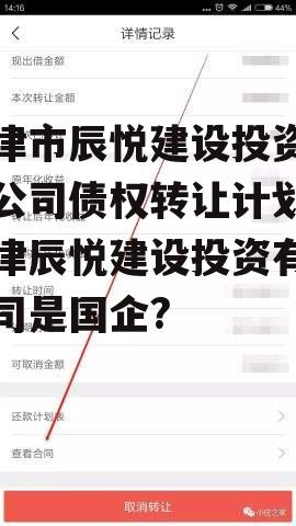 天津市辰悦建设投资有限公司债权转让计划，天津辰悦建设投资有限公司是国企?