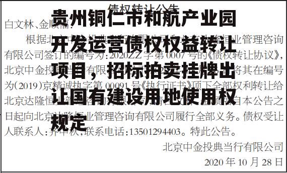 贵州铜仁市和航产业园开发运营债权权益转让项目，招标拍卖挂牌出让国有建设用地使用权规定