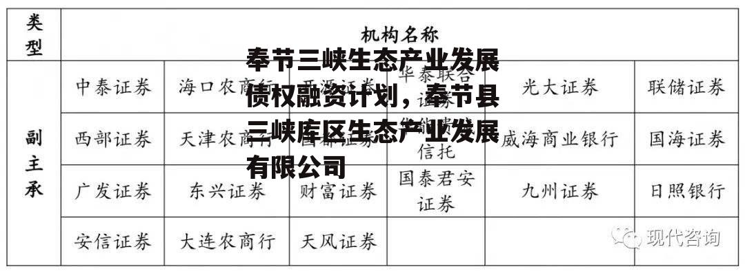 奉节三峡生态产业发展债权融资计划，奉节县三峡库区生态产业发展有限公司