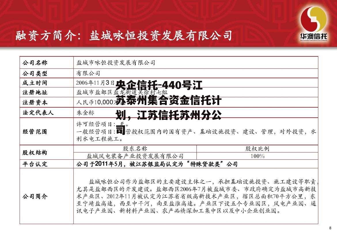 央企信托-440号江苏泰州集合资金信托计划，江苏信托苏州分公司