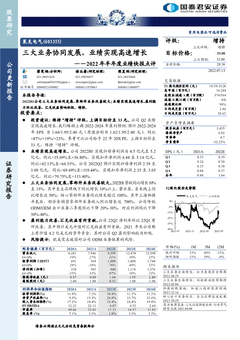 莱克电气股票，莱克电气股票市值