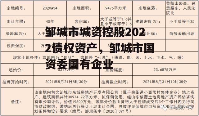 邹城市城资控股2022债权资产，邹城市国资委国有企业