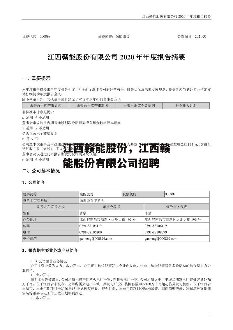 江西赣能股份，江西赣能股份有限公司招聘