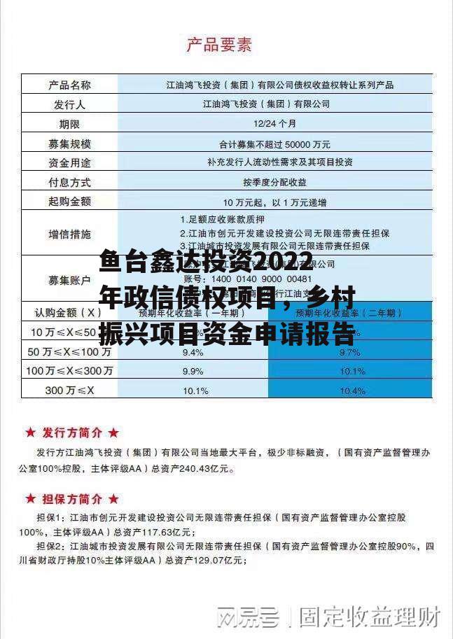 鱼台鑫达投资2022年政信债权项目，乡村振兴项目资金申请报告