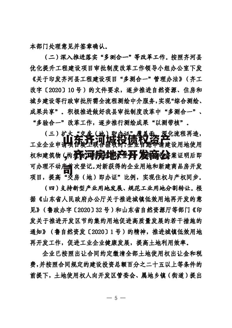 山东齐河城投债权资产，齐河房地产开发商公司