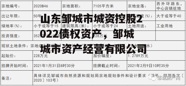 山东邹城市城资控股2022债权资产，邹城城市资产经营有限公司