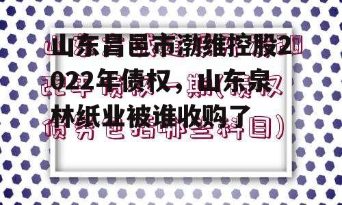 山东昌邑市渤维控股2022年债权，山东泉林纸业被谁收购了