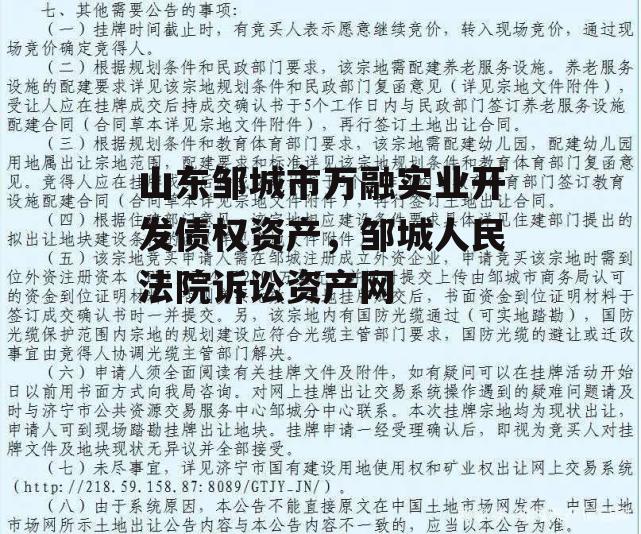 山东邹城市万融实业开发债权资产，邹城人民法院诉讼资产网