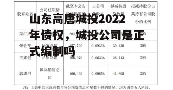 山东高唐城投2022年债权，城投公司是正式编制吗