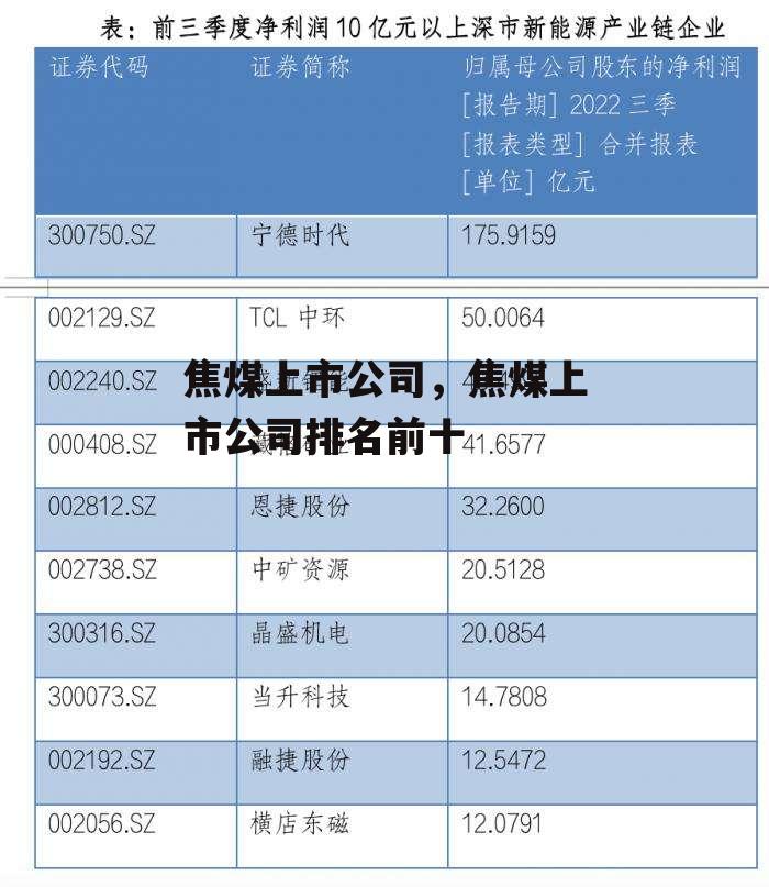 焦煤上市公司，焦煤上市公司排名前十