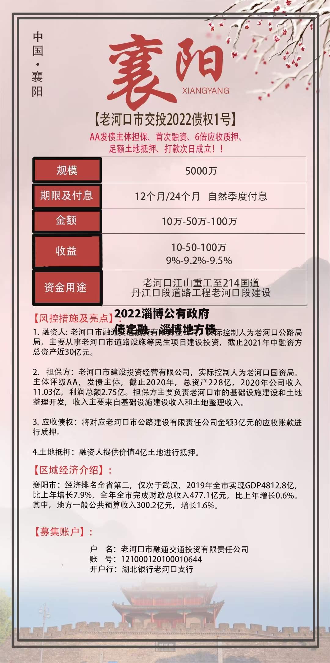 2022淄博公有政府债定融，淄博地方债