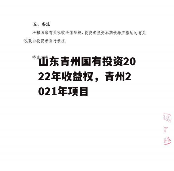 山东青州国有投资2022年收益权，青州2021年项目