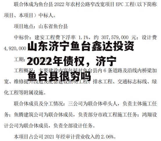 山东济宁鱼台鑫达投资2022年债权，济宁鱼台县很穷吗