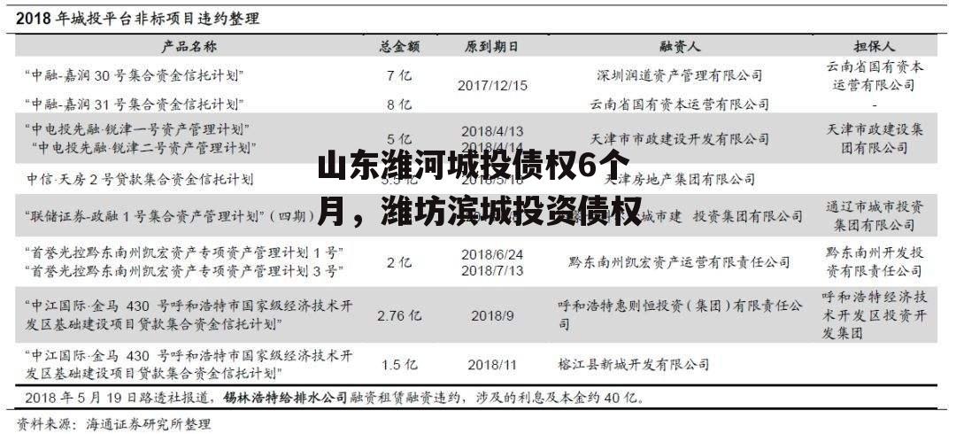 山东潍河城投债权6个月，潍坊滨城投资债权