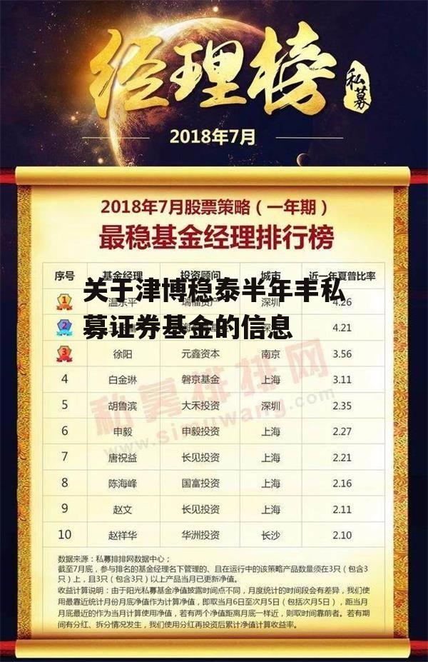 关于津博稳泰半年丰私募证券基金的信息