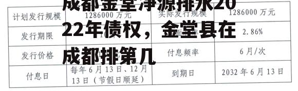 成都金堂净源排水2022年债权，金堂县在成都排第几