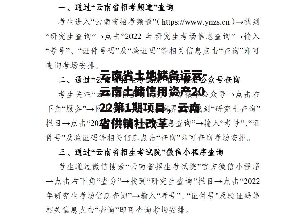 云南省土地储备运营-云南土储信用资产2022第1期项目，云南省供销社改革