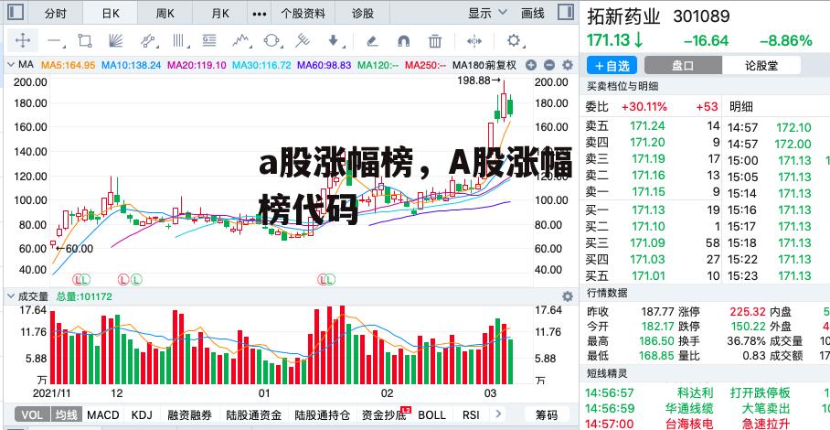 a股涨幅榜，A股涨幅榜代码