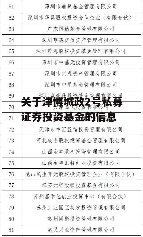 关于津博城政2号私募证券投资基金的信息