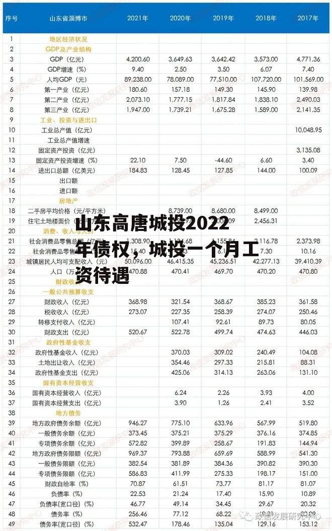 山东高唐城投2022年债权，城投一个月工资待遇