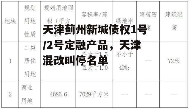 天津蓟州新城债权1号/2号定融产品，天津混改叫停名单