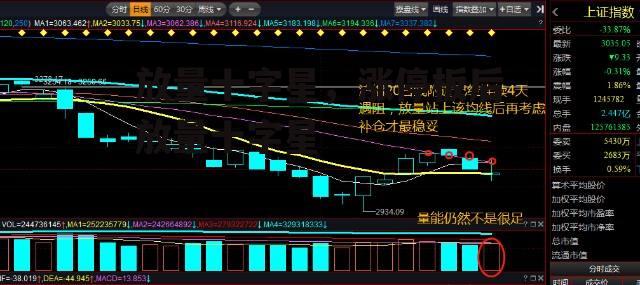 放量十字星，涨停板后放量十字星