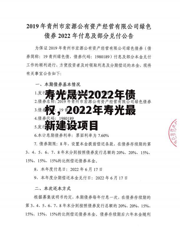 寿光晟兴2022年债权，2022年寿光最新建设项目