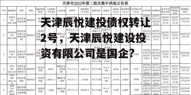 天津辰悦建投债权转让2号，天津辰悦建设投资有限公司是国企?