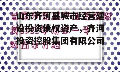 山东齐河县城市经营建设投资债权资产，齐河投资控股集团有限公司