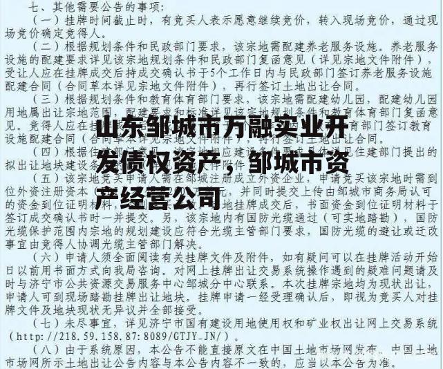 山东邹城市万融实业开发债权资产，邹城市资产经营公司