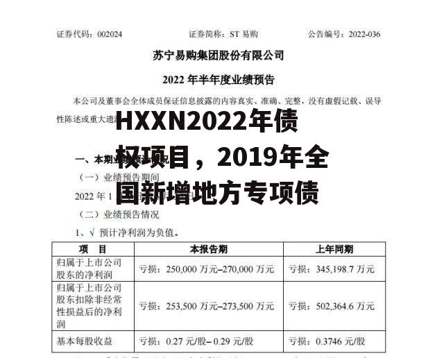 HXXN2022年债权项目，2019年全国新增地方专项债