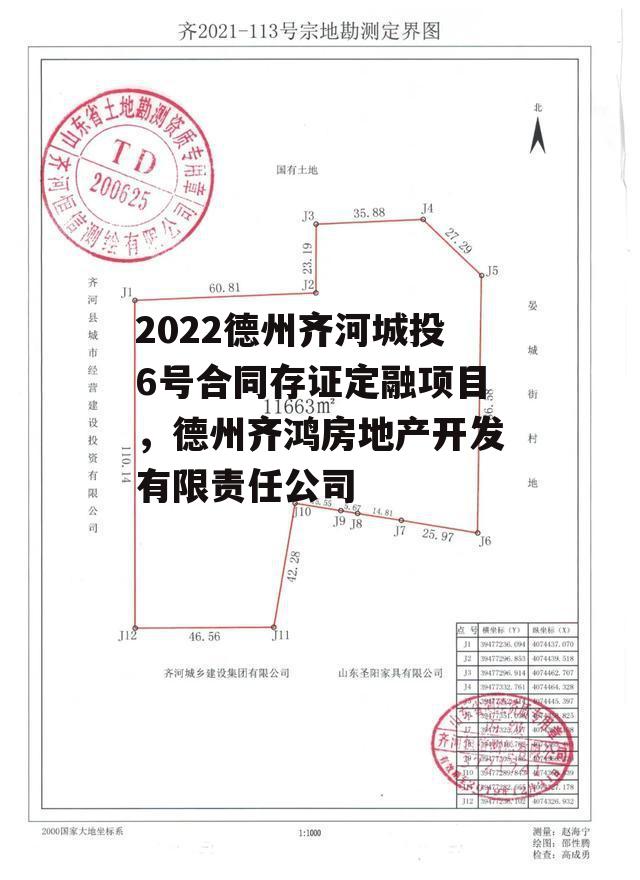 2022德州齐河城投6号合同存证定融项目，德州齐鸿房地产开发有限责任公司